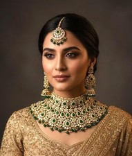 Indian Bollywood Pakistani Kundan Wedding Bridal Necklace Earrings Jewelry Set picture