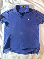Polo Ralph Lauren Mens Medium Navy Blue Custom Fit Polo Shirt White Pony Logo picture