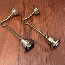 2 Vintage Antique Brass Wall Light PATD. 1909 Swan Neck Sconce 11” Architectural picture