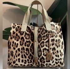 Authentic Dolce & Gabbana Leopard Print Canvas Tote Bag Logo Plaque picture