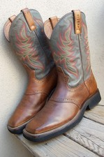 JUSTIN Mens Cowboy Western Boot Brown Leather Square Toe Saddle Vamp Size 11.5D picture