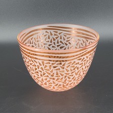 Engebretson Nielsen Art Glass Bowl Orange Cut to Clear Signed picture