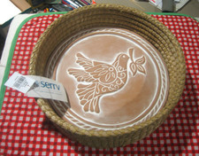NEW NWT SERRV TERRACOTTA 11 INCH ROUND DOVE ENGRAVED BREAD WARMER BASKET LO SHIP picture
