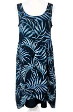 BNWT Rockmans Dress Size 10 Black Blue Leaf Print Layered Shift Midi A2602 picture