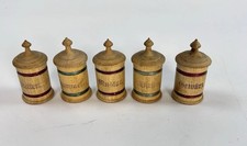 Antique German Miniature Wooden Spice Jars Lidded Canister Set picture