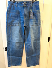 Flamingals Womens Straight Leg Jeans Blue Medium Wash L Mid Rise 5-Pocket picture