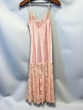 VTG Mara Intimates Pink Satin Maxi Nightgown 19” Sheer Lace Skirt USA Medium M picture