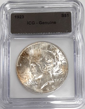 1923 $1 Peace Silver Dollar ICG Genuine (105) picture