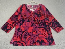 NWT Chicos Travelers V-Neck Top Long Sleeve Red Black 16-18 (3) Bohemian Floral picture