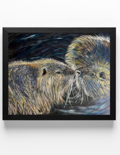 Guajardo Art: Otter Love Me 14X11 Flat Wood Panel Realism Home Decor picture