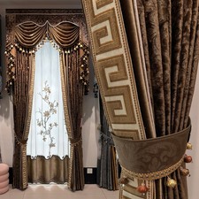luxury European Embroidery valance shade coffee Velvet curtain tulle M1802* picture