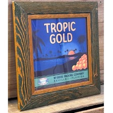 Vintage 1930s-40s Framed Hanging TROPIC GOLD Citrus Crate Label Decor Rustic picture