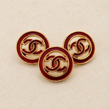 6 PCS Chanel CC Logo Stamped Round Red Gold Tone Buttons 20mm Set of 6 picture