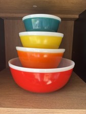 Vintage JAJ Pyrex Rainbow Bowls Red Yellow Orange Turquoise picture