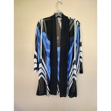 Easywear by Chicos Blue Black White Abstract Mesh Open Front Cardigan Size 1 M picture
