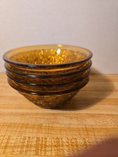 Vintage Set of 4 Indiana Tiara Amber Glass Sandwich Fruit Dessert Bowls 4.5