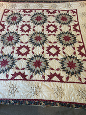Vintage 8 Point Star Quilt Hand Stitched 81” by 79” Excellent picture