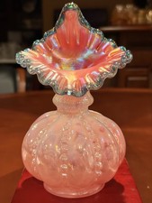 Fenton Connoisseur 1988 Cased Beaded Melon Tulip Vase Limited Edition 638/3500 picture