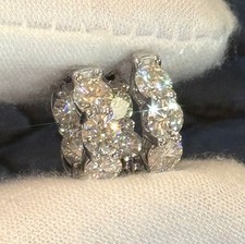 3.00 CTW Certified VVS1 Moissanite Hoop Earrings Huggies - 925 Silver 14K Gold picture