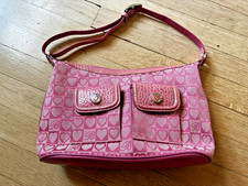 Vintage Y2K Brighton Pink Croc Embossed Heart Monogram Shoulder Hobo Bag Purse picture