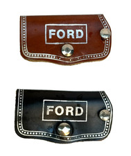 VTG New Carlton Ford Leather Key Fob Wallet Promotional Automobile Brown Black picture