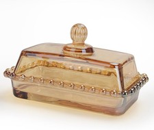 Retro Country Glass Butter Dish with Lid Vintage Butter Holder, Amber | Covered picture