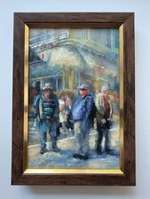 Impressionist Cityscape Original Oil Painting Framed Meeting Art Signed 4x6in  picture