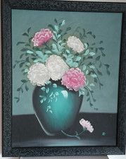 Vintage Floral Oil Painting Still Life 1992 Carnations L. Schlachter picture