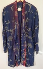 Vintage Carole Little Floral Blue Maroon Open Long Duster Jacket Artsy Boho 12 picture