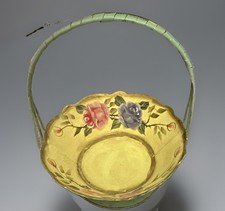 VINTAGE TUSCAN TOLE METAL BASKET HAND-PAINTED ROSES VINE DECORATIVE VERSATILE picture