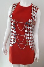 VTG 1960s Silver Tone Chainmail Long Vest Top Mirror Finish Paillette Chain Mail picture