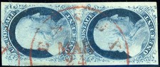 1852 US 1¢ Benjamin Franklin Postage Stamp #9 Vert PR XF Red Essex Cancel picture