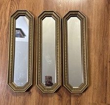 Set 3 VTG Homco Accent Wall Mirrors Hollywood Regency Gold Octagon Skinny ~18” picture