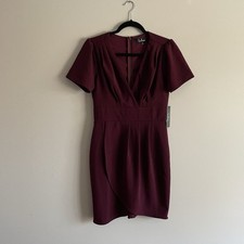Lulus Women S Burgundy Marena Short Sleeve V-Neck Surplice Mini Dress NWT picture