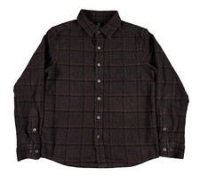 Prana Plaid Flannel Shirt Mens Small Burgundy Red Black Long Sleeve Button Up picture