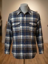 VTG 70s Pendleton Wool Shirt Jacket Quilted Lined Plaid Brown Blue Mens 16 / M picture