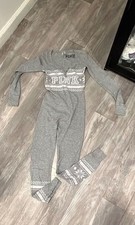Victoria's Secret PINK One Piece Pajama Gray Fair Isle Thermal Union Suit picture