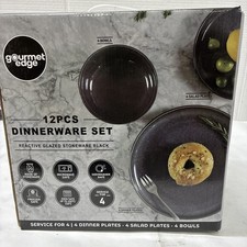Gourmet Edge 12 Piece Dinnerware Set Reactive Glazed  Stoneware Black picture
