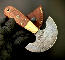 Handmade Leather Cutting knife |  Round Head | Skiver | Damascus Steel | Sheath picture