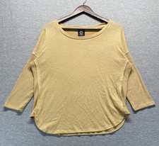 Bobeau Knit Top Womens Large Petite Heather Yellow Rayon Round Neck Ribbed Panel picture