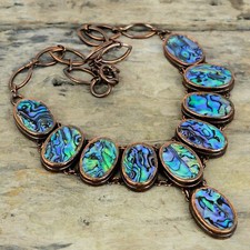 Abalone Shell Copper Sister Gift Electroformed Chain Adjustable Necklace 18.0
