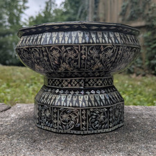 Antique Thai Mother of Pearl Inlaid Lacquer Lac Buddhist Cup Thailand 18 Century picture