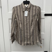 Talbots Petites Small 4P Brown Cream Striped Button Front Shirt NWT picture