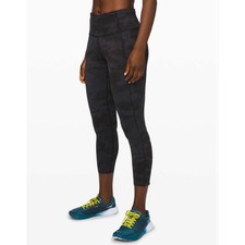 Lululemon Fast and Free Tight Women 8 Black Camo High Rise 25