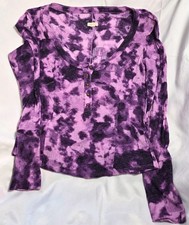 Pilcro Anthropologie Tie Dye Henley Top Purple Ribbed Grunge Knit Shirt Large L picture