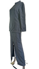 Vintage 1960s Malcolm Starr Elinor Simmons Gray Wool Twill Rhinestone Skirt Set  picture