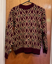 Vintage 60s / 70s psychedelic burgundy sweater, wool, small, dark red picture