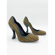 Prada Vintage F/W 2004 Plaid Lizard Embossed Trim Sculptural Heel Pumps IT 39.5 picture