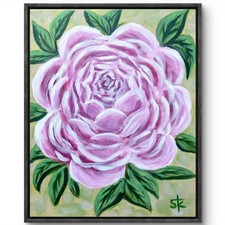 Original Acrylic 14x11 Realist Lavender Peony Flower Painting Signed Canvas picture