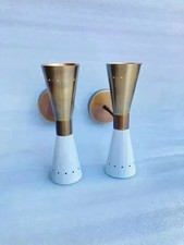 Mid Century Wall Sconce 1950's Mid Century Brass Light Fixture 2 Bulb Pair picture